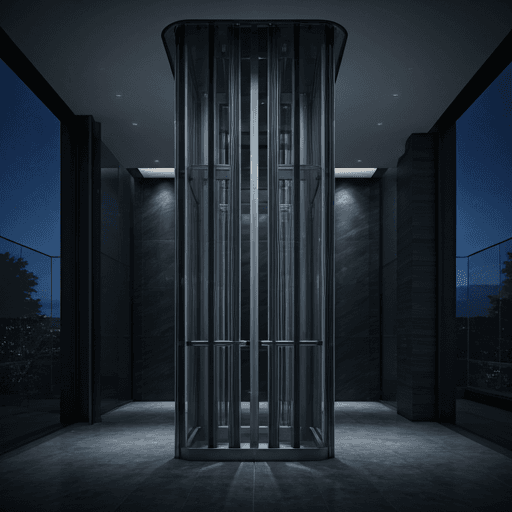 Ultra-modern glass panoramic elevator inside a high-end luxury residence