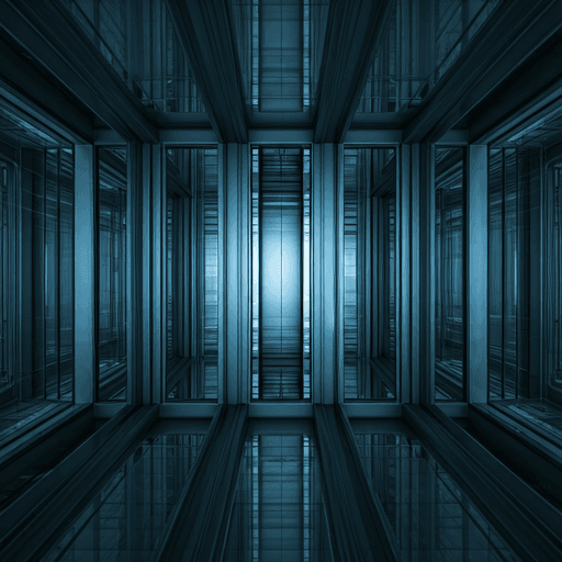 Abstract architectural shot of a modern glass elevator shaft